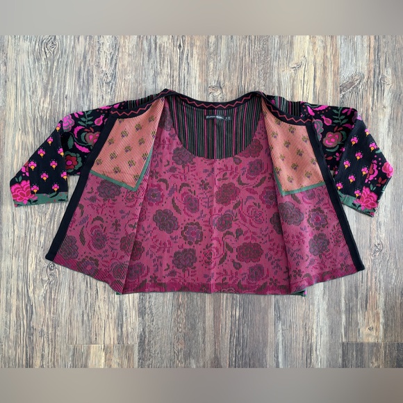 Gudrun Sjödén Knit Cardigan Sweater Medium Black Pink Floral Bold 50% Org Cotton - Picture 3 of 12